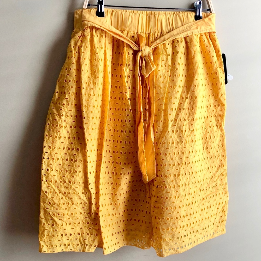 Yellow Eyelet Midi Skirt